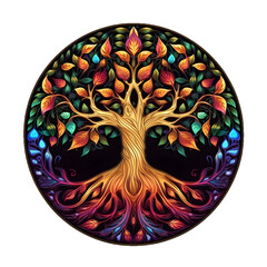 Colorful Tree of Life Illustration with Round Shape Isolated on Transparent Background