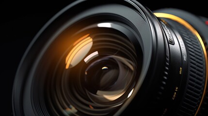 Closeup of a SLR camera lens on a dark background