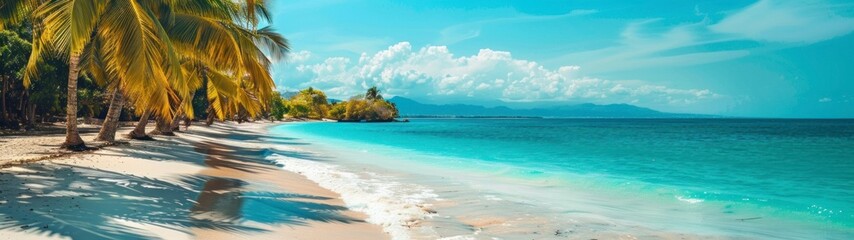 panoramic 32:9 concept paradisiacal beach, summer, seashore, ocean