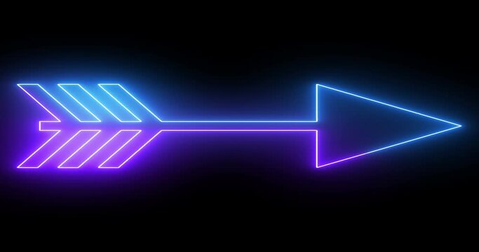 4K animated glowing neon-colored arrow background. Blue and Purple colored glowing neon arrows are animated on a black background. Stunning 4K Animated neon growing colored arrow.
