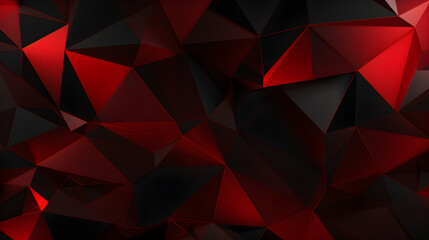 Fototapeta premium Abstract 3d banner with pattern of red and black triangles. Monochrome trending background with geometric texture. Simple modern wallpaper with copy space. Template for design card, pattern, banner.