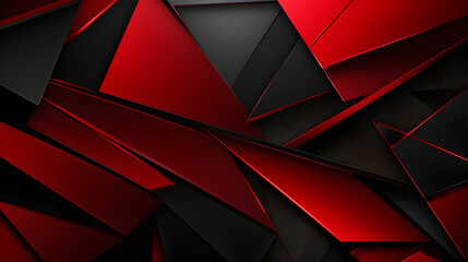 Abstract 3d banner with pattern of red and black triangles. Monochrome trending background with geometric texture. Simple modern wallpaper with copy space. Template for design card, pattern, banner.