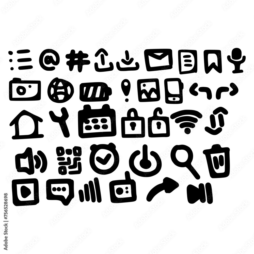 Poster hand drawn icons set simple ui design technology theme