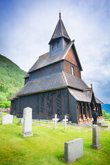 Fototapeta na wymiar Urnes stave church in Ornes, along the Lustrafjorden, Norway