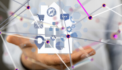 home data. Digital cyberspace with particles and Digital data network connections concept. - 3d