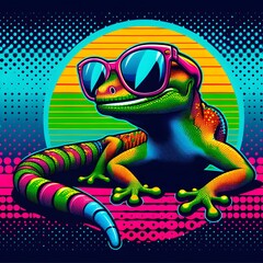 Gecko image in sunglasses and neon colors