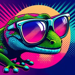 Gecko image in sunglasses and neon colors