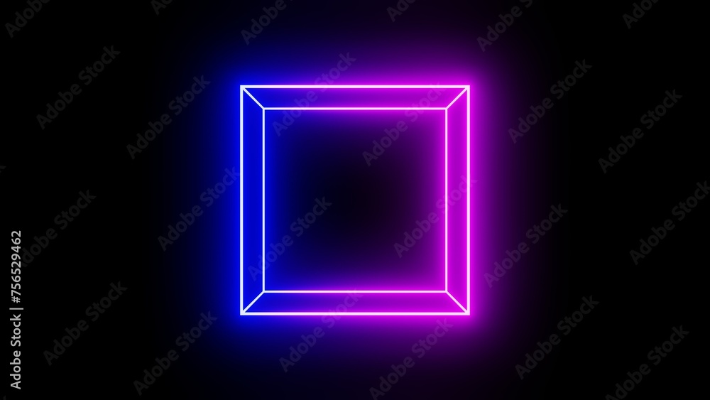 Aufkleber 3d abstract futuristic blue and pink neon retro wireframe frame door grid cube. 80s 90s geometric ma