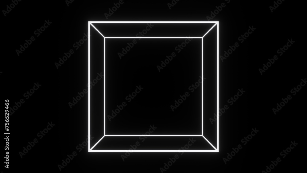 Poster 3d abstract futuristic black and white retro wireframe grid cube frame door. 80s 90s geometric math 
