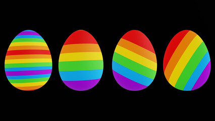 3d abstract set of rainbow groovy psychedelic retro 70s 80s 90s y2k wavy illustration vector Easter eggs isolated black. Pride LGBT flag symbol.