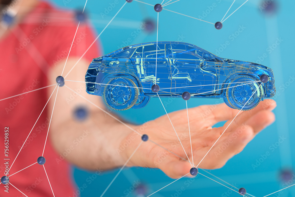 Poster Autonomous car with HUD graphic of Navigation system driving