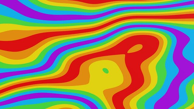 3d vector illustration abstract colorful background with rainbow oil waves dripples. LGBT Pride symbol flag wallpaper. Retro 80s 90s colors. Psychedelic groovy Animation 30fps 4k loop