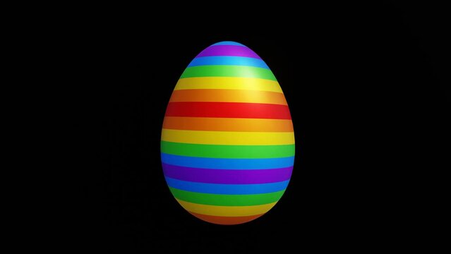 3d abstract celebration rainbow stripes Easter egg. Pride LGBT symbol colors. Isolated black. Animation 30fps 4k loop