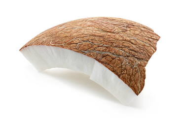 One piece of fresh ripe coconut on white background - 756531216