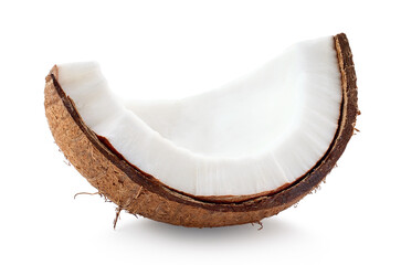 One piece of fresh ripe coconut on white background - 756531226