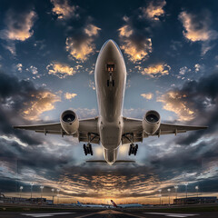 Fototapeta na wymiar airplane taking off at sunset