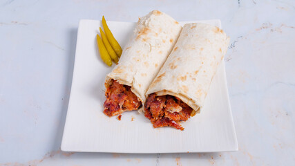 Chicken durum kebab sliced isolated