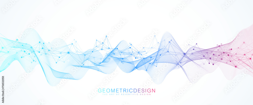 Aufkleber Abstract tech network connection dots. Digital technology and big data analysis background. White background with plexus lines. Geometric background with abstract mesh