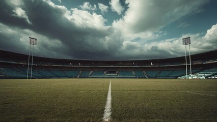 Fototapeta na wymiar Envision an empty rugby field, awaiting the energy of the game, with an open expanse capturing the essence of anticipation and endless possibilities.