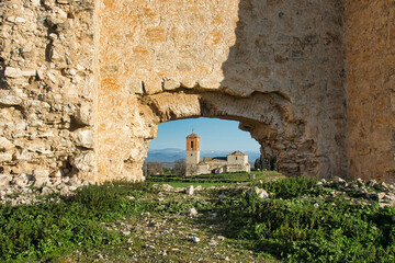 Church of Our Lady of the Kings, seen from the castle ruins of the abandoned town of Caudilla,...