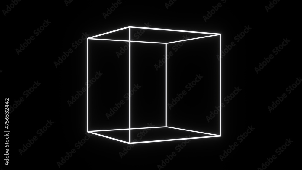 Poster 3d abstract futuristic black and white retro wireframe grid cube. 80s 90s geometric math isolated bl