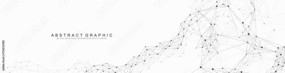 Aufkleber Abstract tech network connection dots. Digital technology and big data analysis background. White background with plexus lines. Geometric background with abstract mesh