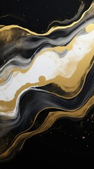 Abstract Marble Ink Painting Wave on a Luxury Background. Colorful Luxury Floor Tile Swirls with Gold Oil Painted Splashes on White, Yellow, and Black Liquid Background