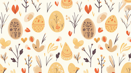 Easter Seamless Pattern with Easter bunnies eggs  - obrazy, fototapety, plakaty