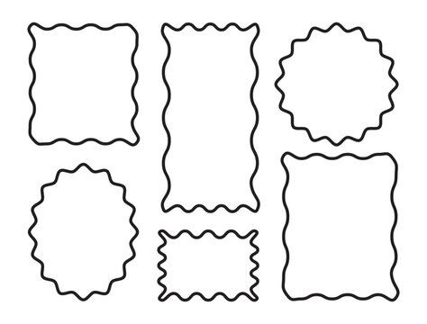 set of Doodle rectangle zig zag wave curve edge outline frame. Hand drawn wavy rectangle borders. Doodle brush drawn square design elements.