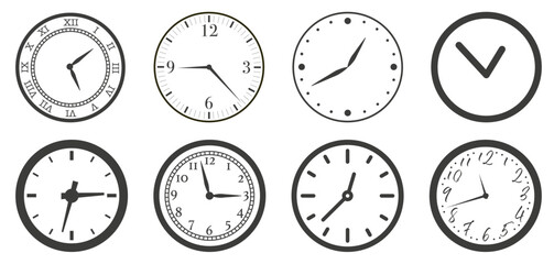 Clock. Set of clocks in flat style. Accuracy and punctuality.