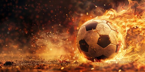 Naklejka premium Fiery soccer ball with embers, symbolizing the heat of the competition.