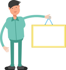 Male Character Holding Blank Signage
