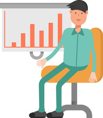 Male Character Presenting Bar Chart
