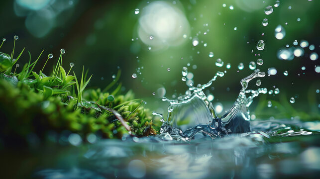 Detailed Close-Up of Freshwater Stream and Vibrant Spring Growth