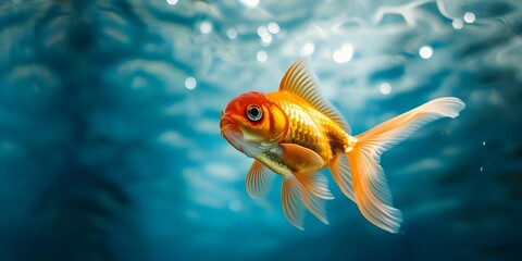 "Courageous Goldfish Explores the Vast Freedom of the Ocean". Concept Underwater Adventures, Brave Goldfish, Colorful Sea Life, Ocean Exploration, Bold Aquatic Journey