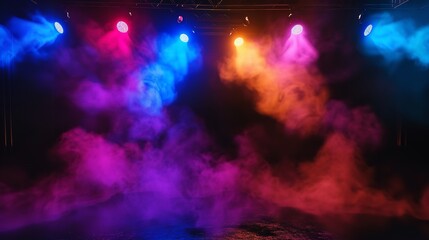 Fototapeta na wymiar Stage Light with Colored Spotlights and Smoke
