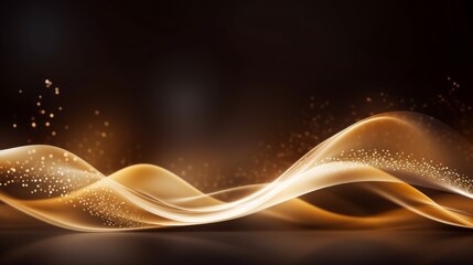 Abstract Horizontal Luxurious Dark background with golden white curved smooth wavy lines, glitter...