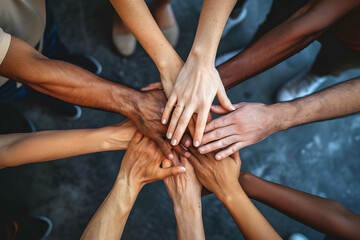 Unity and Connection, A Group of People Holding Hands Together - obrazy, fototapety, plakaty