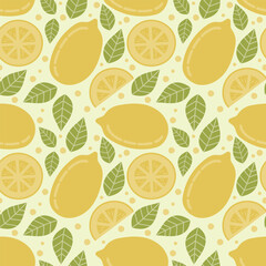 Tropical seamless pattern with yellow lemons. Fruit repeated background. Vector bright print for fabric or wallpaper.