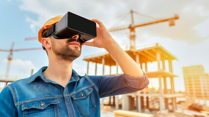 Construction worker using vr technology at site