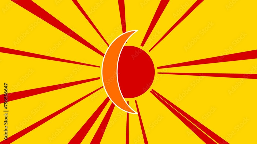 Poster crescent symbol on the background of animation from moving rays of the sun. large orange symbol incr