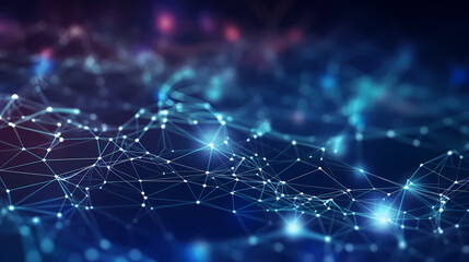 Blue background with dots and lines in the style of interwoven network