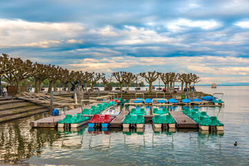 Nice view of the Gondelehafen, a little port for renting pedal and electric motor boats, located in...