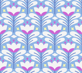 Abstract retro floral seamless pattern. Vector vintage flower art deco texture. Geometric minimalist background. - 756537005