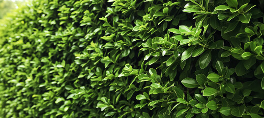 Fototapeta na wymiar Green hedge or Green Leaves Wall, green wall, verdant plant wall, shrubbery, green wallpaper background, lush vegetation, soft bushes