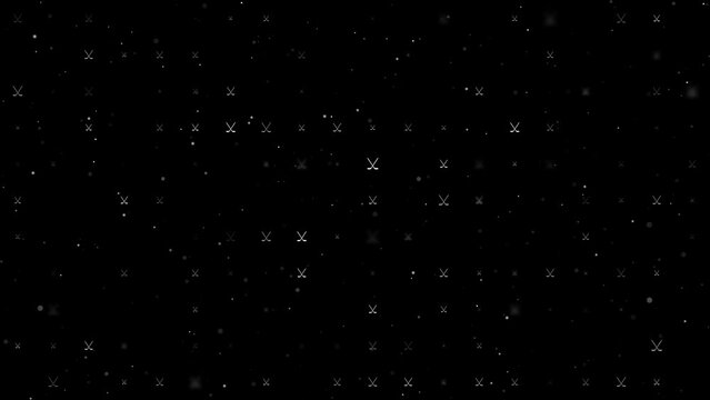 Template animation of evenly spaced hockey symbols of different sizes and opacity. Animation of transparency and size. Seamless looped 4k animation on black background with stars