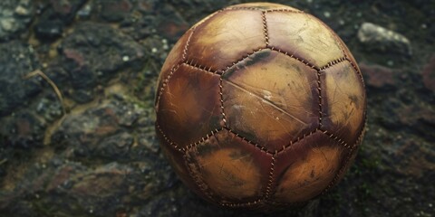 Vintage soccer ball with old-fashioned leather stitching, heritage of the game.