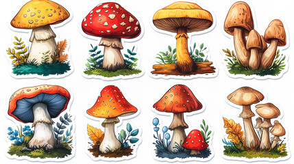 Mushrooms stickers collection