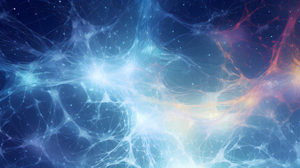 Blue background with dots and lines in the style of interwoven network