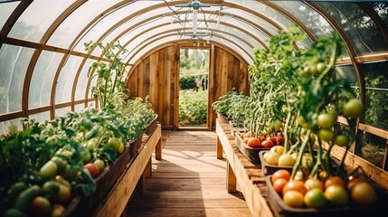 Greenhouse for growing fruits and vegetables, modern agricultural cultivation concept